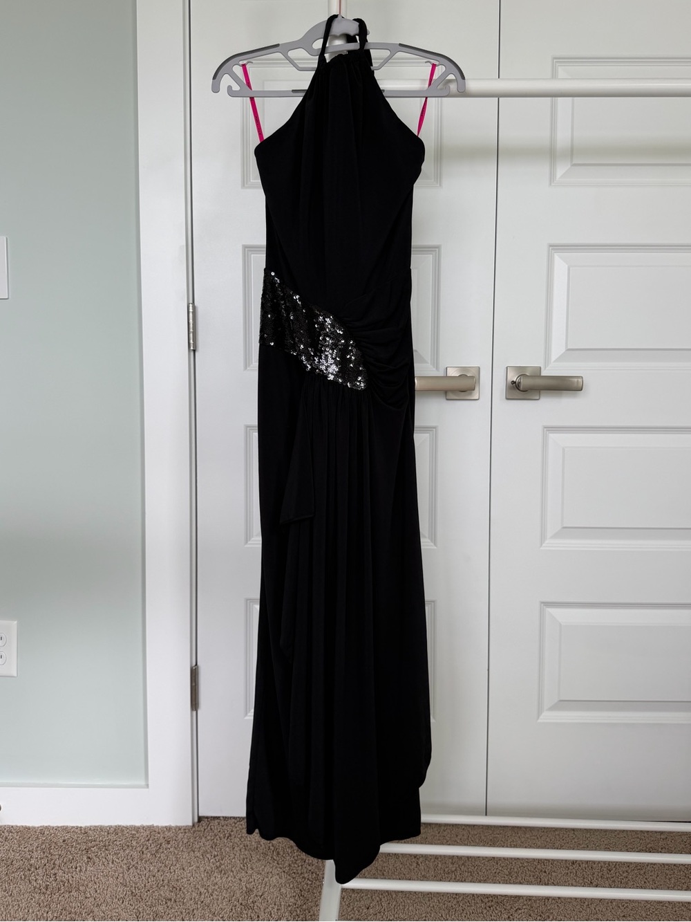 Betsey Johnson Black Halter Maxi Dress with Sequin Waist